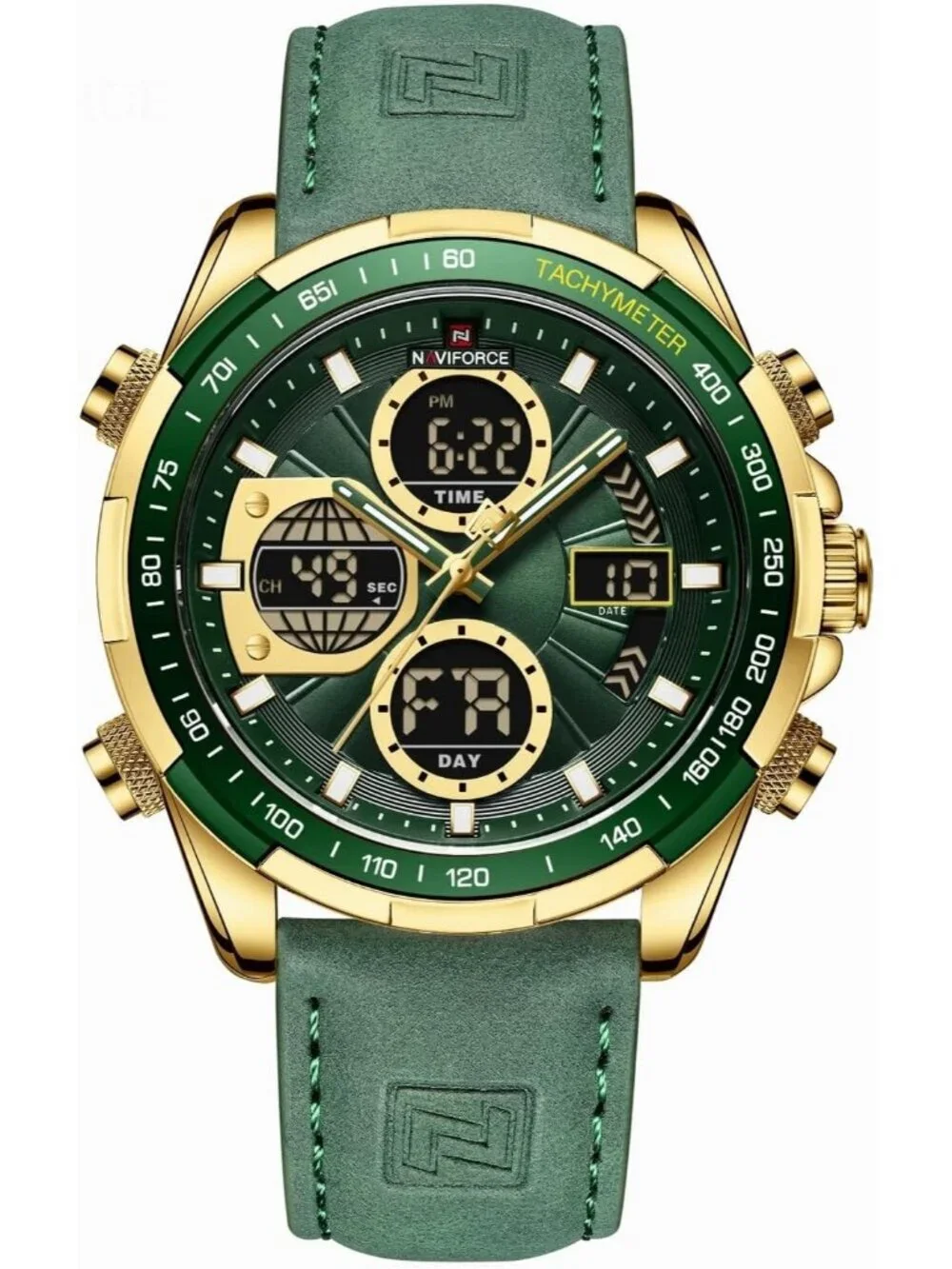 Men's Green And Gold Analog Quartz Waterproof Chronograph Stylish Casual Watch